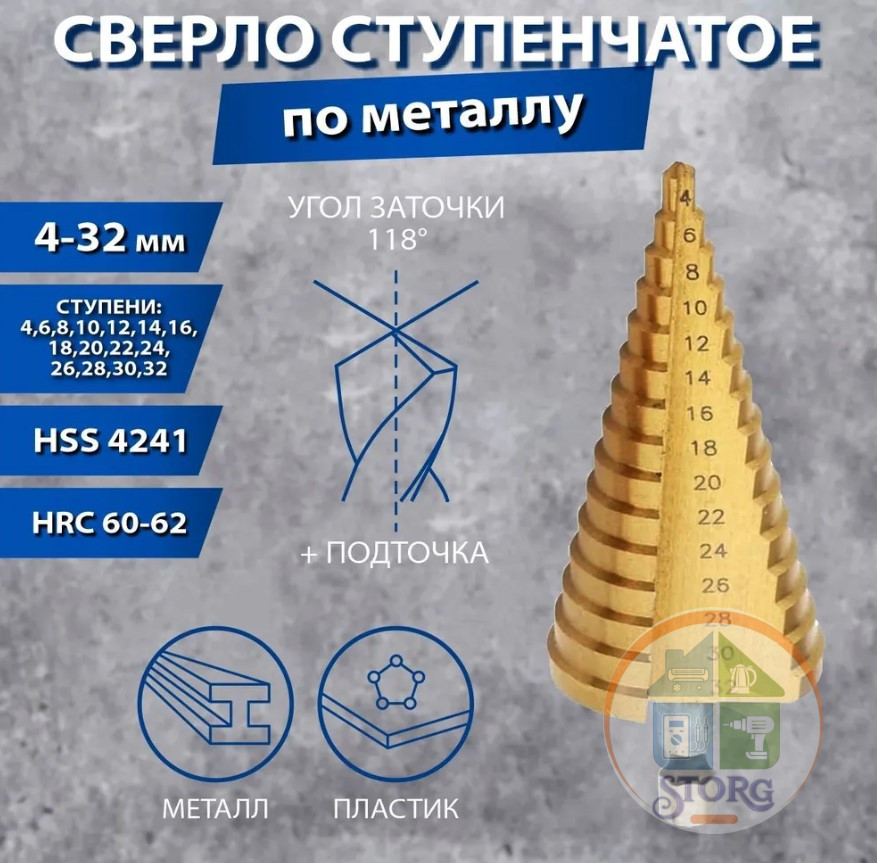 Сверло ступенчатое по металлу X-PERT 4-32мм