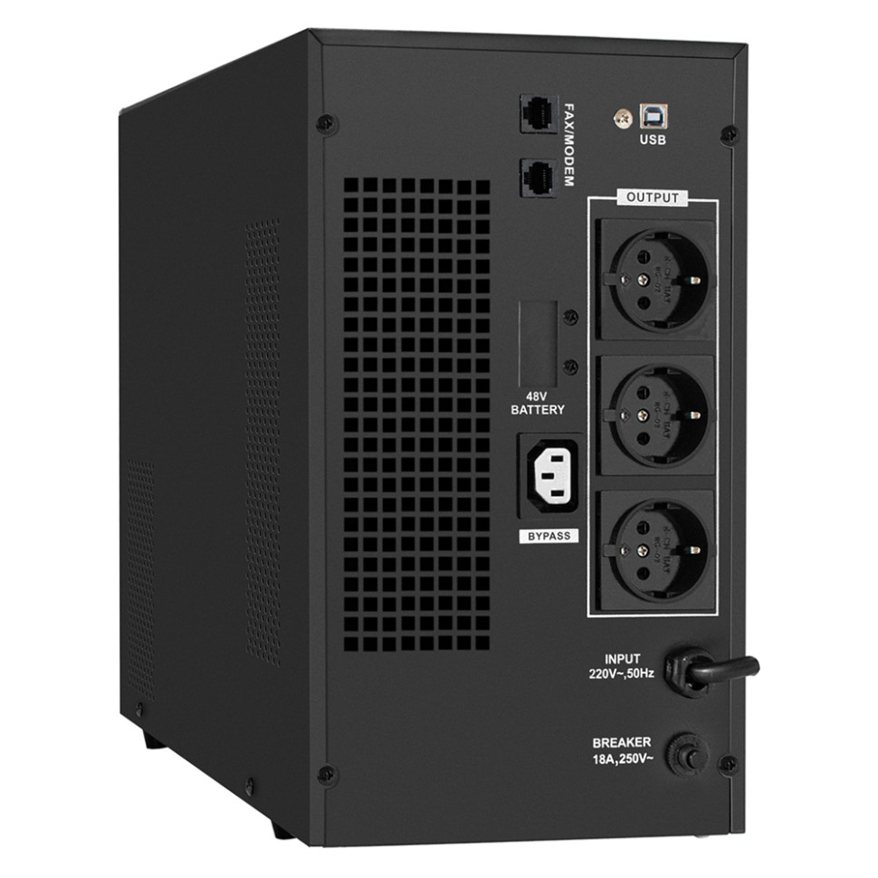 Источник бесперебойного питания (инвертор, синус, для котла) ExeGate SineTower SN-3000.LCD.AVR.3SH.1C13.RJ.USB 3000VA/2400W, чистая синусоида, LCD дисплей, AVR, 3*Schuko+1*C13, RJ45/11, USB, линейно-интерактивный, черный