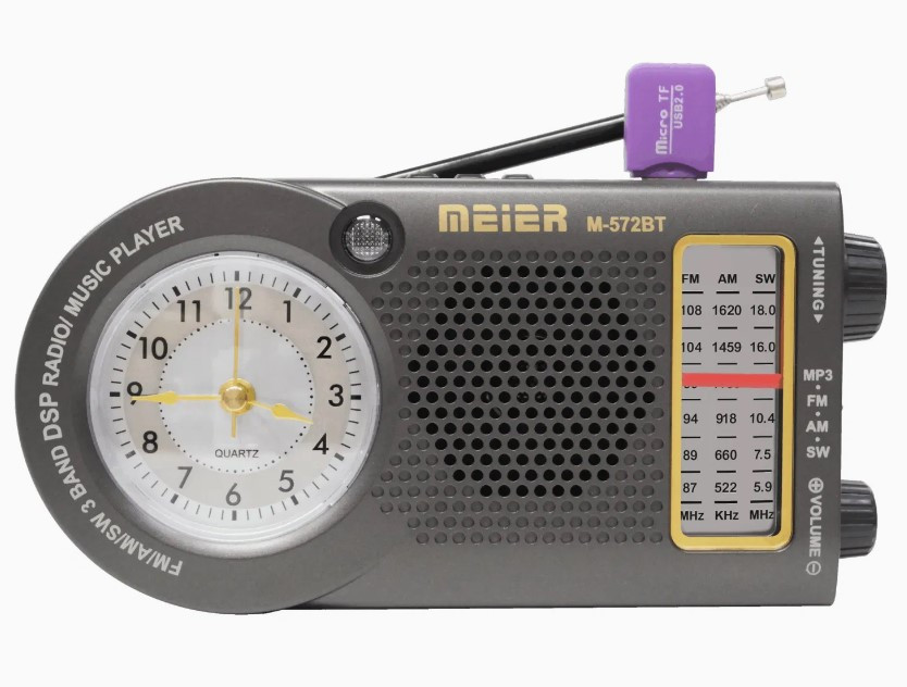 Радиоприемник MAIER M-572BT Am FM Sw радио, TF-карта и MP3-плеер, Bluetooth, часы , 18650 (1200 мАч)