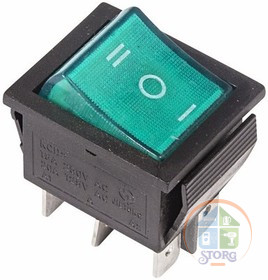 Выключатель клавишный 250V 15А (6с) ON-OFF-ON зел. с подсветкой и нейтралью (RWB-509, SC-767) REXANT