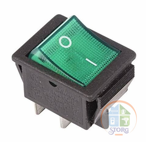 Выключатель клавишный 250V 16А (4с) ON-OFF зеленый  с подсветкой (RWB-502, SC-767, IRS-201-1)  REXANT