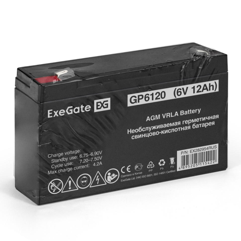 Аккумуляторная батарея для ИБП ExeGate GP6120 (6V 12Ah, AGM, клеммы F1(FASTON, ширина 4,75 мм))