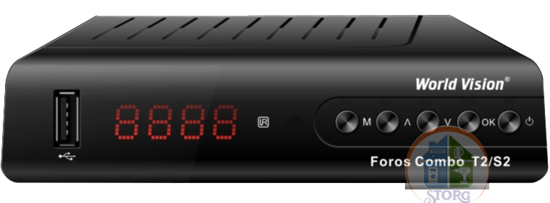 Спутниковый+T2 тюнер World Vision FOROS Combo S2/T2/C (Пластик, AC3, DolbyDigital, дисплей, GX6605)