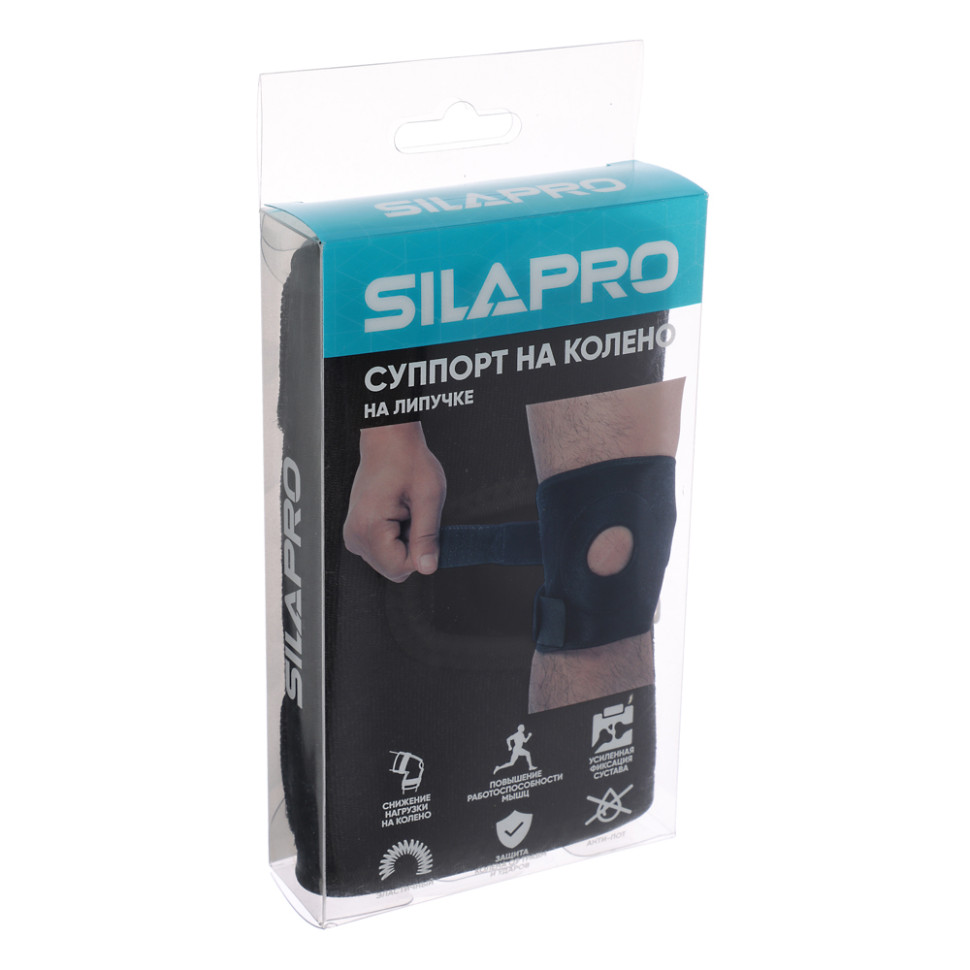Суппорт на колено, на липучке SILAPRO 50х15см, полиэстер, неопрен