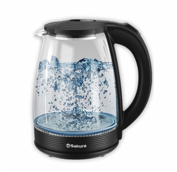 Чайник электрический SAKURA SA-2743BK, 1.8л, стеклянный, с подсветкой, Черный