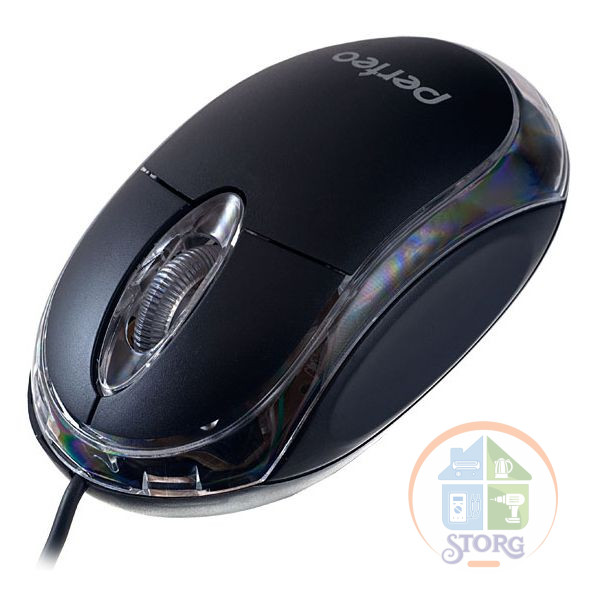 Мышь оптическая Perfeo "GLOW", подсветка, оптич., 3 кн, USB, чёрная (PF-010-CB) COLOR BOX