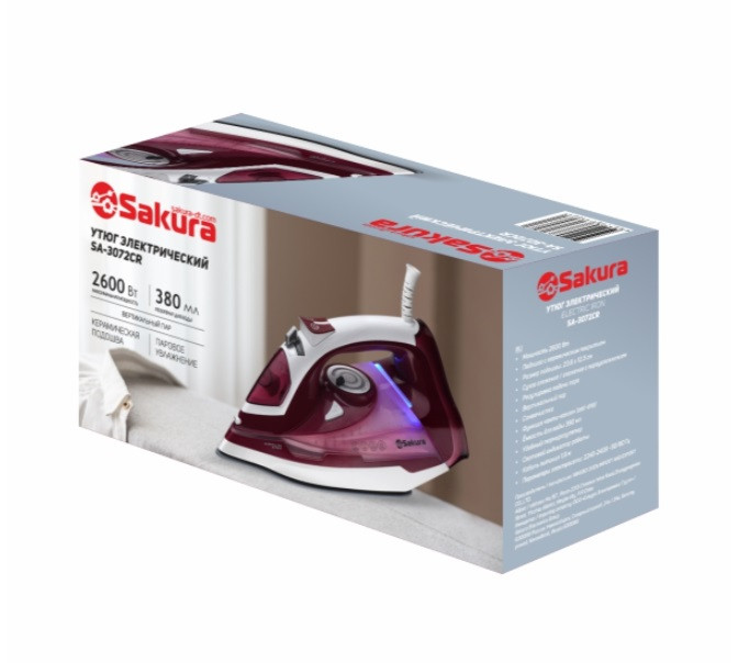 Утюг SAKURA SA-3072CR, 2600Вт, 380 мл, керамика, самочист., анти-капля