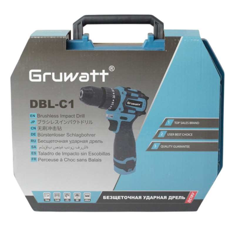 Дрель аккумуляторная ударная бесщеточная GROWER DBL-C1, 2-Li-ion аккум., медная обмотка,
