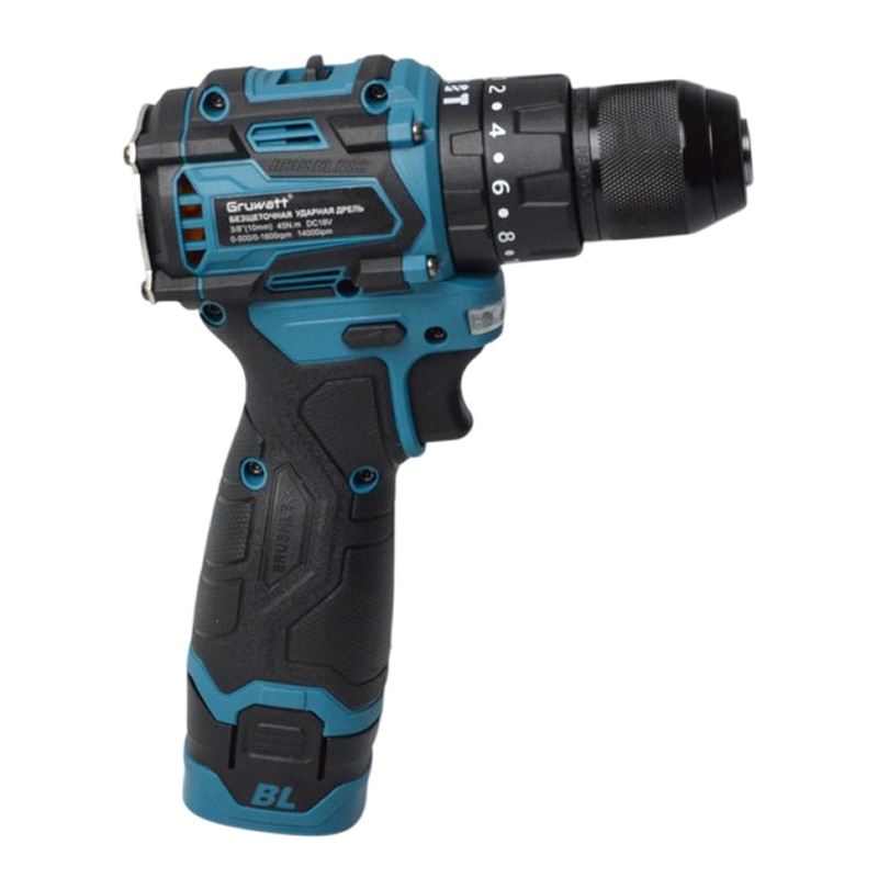 Дрель аккумуляторная ударная бесщеточная GROWER DBL-C1, 2-Li-ion аккум., медная обмотка,