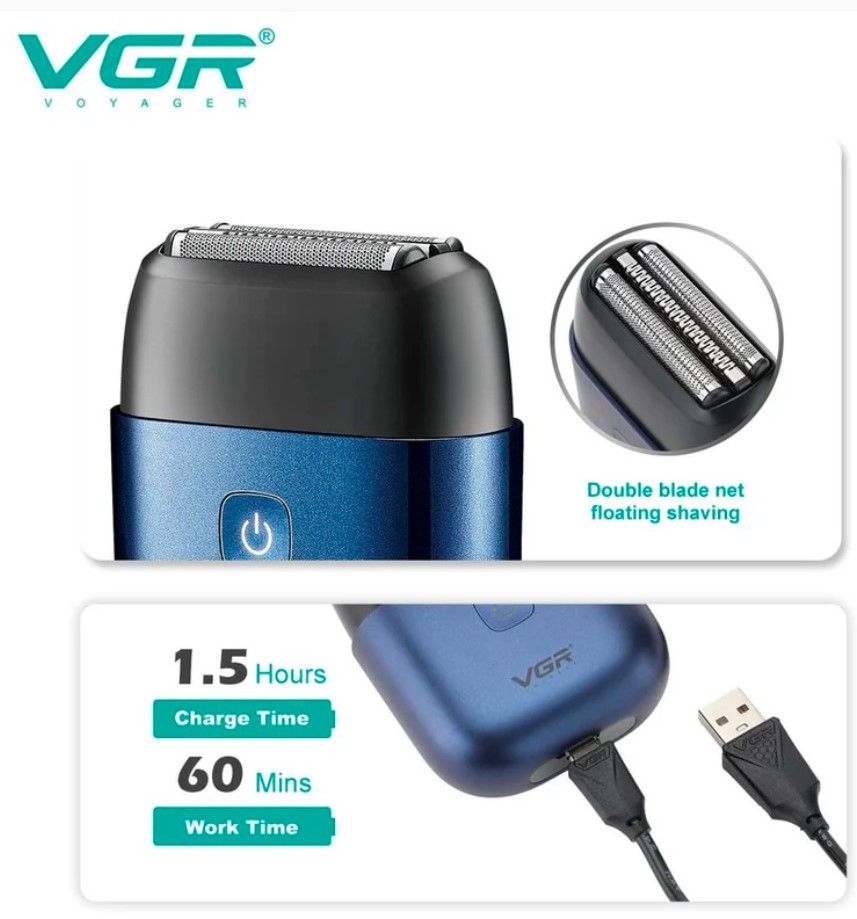 Электробритва VGR V-304 Professional Влажное,сухое бритье; АКБ 60мин, влагозащита IPX7
