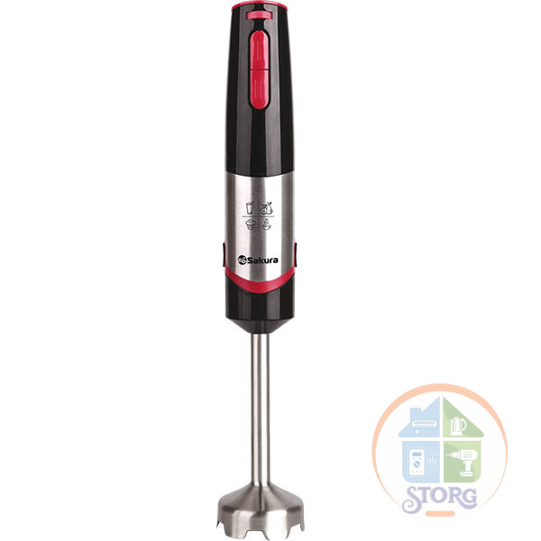 Блендер погружной SAKURA SA-6250BK, черный/красный, 800Вт, 2 скорости, доп.регул., стальная насадка