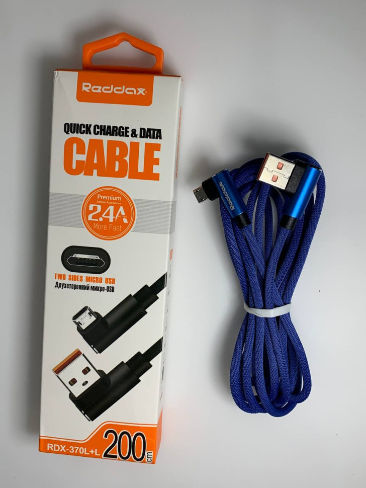 USB кабель Reddax RDX-370 L+L micro usb 2м прорезиненный (Blue)