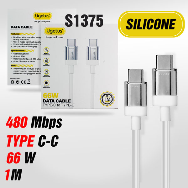 Кабель Type‑C —Type‑C Ugetus PD66C , 66W 1000mm (White)