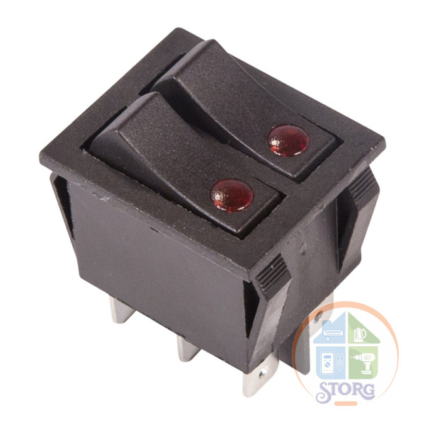 Выключатель клавишный 250V 15А (6с) ON-OFF черный с подсветкой ДВОЙНОЙ (RWB-512, SC-797) REXANT