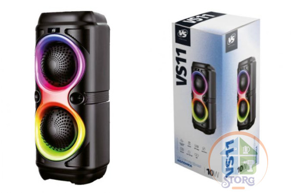 BT портативная колонка VS 204-02 LED, FM, MP3 USB/TF, JACK, TWS, 10 Вт, черная