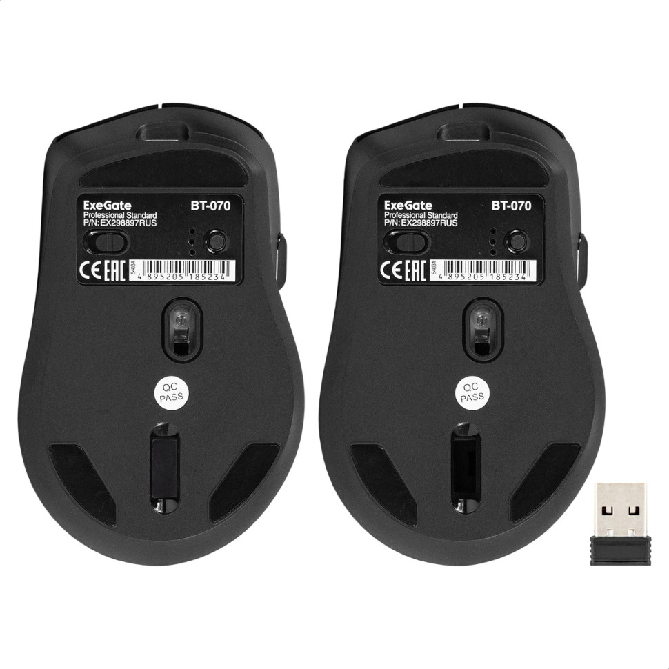 Мышь беспроводная ExeGate Professional Standard BT-070 Черный, 1600 dpi, радиоканал, Bluetooth, USB, кнопки - 6