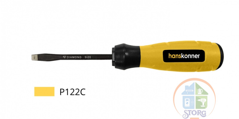 Отвертка шлицевая 6x200 АЛМАЗН. НАКОНЕЧ, твердость 59 HRC, S2, Hanskonner HK1040-16-SL6-200