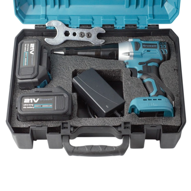Заклепочный пистолет GRUWATT DBL13, 21В, 2 аккум. 4Ач