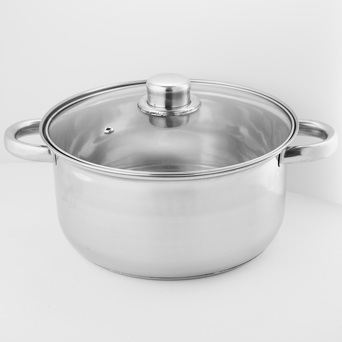 Кастрюля WEBBER BE-158/2 (Диаметр 22см; Объем 4.2л; Нерж.сталь; Стекл.крышка)