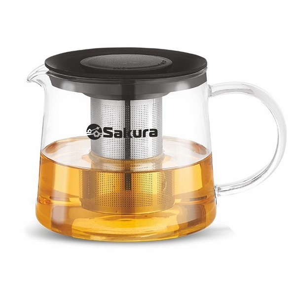 Чайник заварочный SAKURA SA-TP02-15, 1.5л, Черный, боросиликатное стекло, нержавеющая сталь