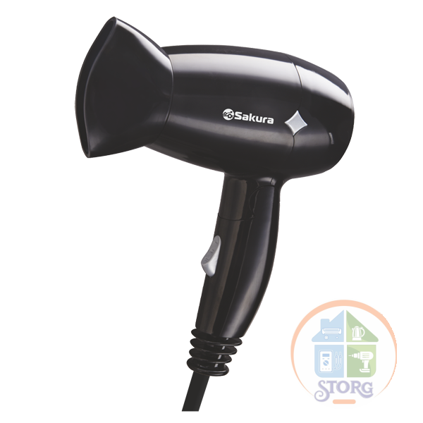 Фен для волос SAKURA SA-4049BK 1200Вт, 2 темпер.режима, защита от перегрева, складная ручка
