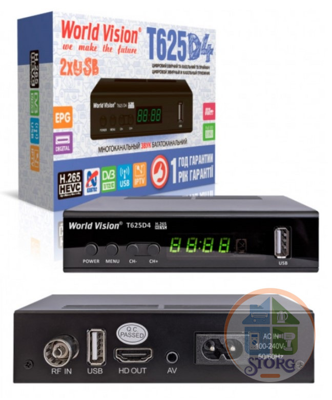 Ресивер Т2 World Vision T625D4 (Металл,Дисплей, кнопки,2хUSB,IPTV, GX6702S5, T/T2/C, H.265, AC3])