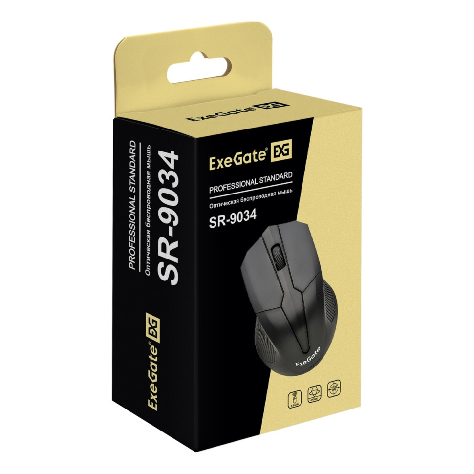 Мышь беспроводная ExeGate SR-9034 Черный, 1600 dpi, радиоканал, USB, кнопки - 4