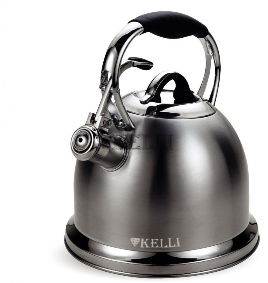Чайник металлический со свистком на плиту KELLI KL-4523 ( 3.0л, термоиз.ручка, нержавеющая сталь)