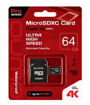 Флеш-накопитель QUMO MicroSDXC 64Gb UHS-I U3 черный adp (Class 10)
