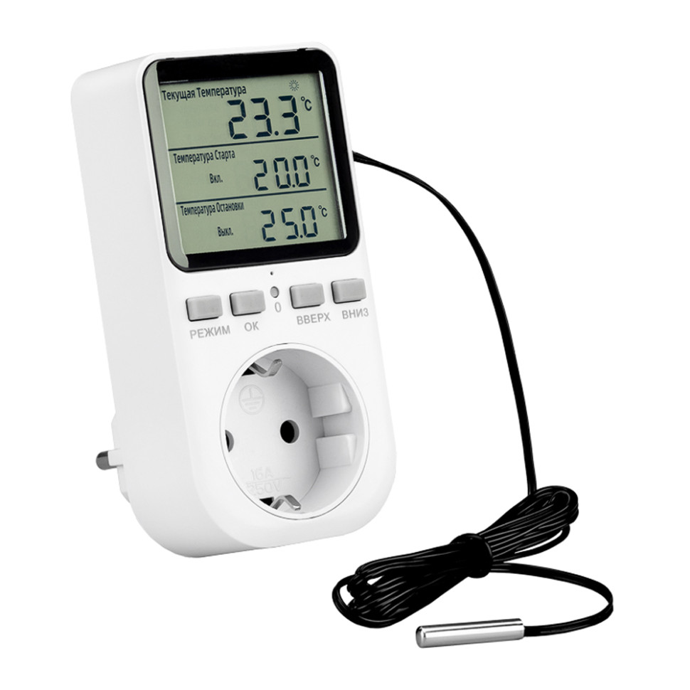 Терморегулятор цифровой REXANT 16А-01, 3,6кВт, в розетку, Белый