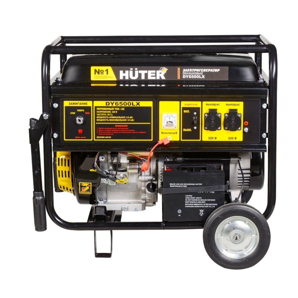 Генератор бензиновый Huter DY6500LX (5/5.5кВт, 1-фаза, 4-такт., руч/эл.старт., колеса и ручки, медь)