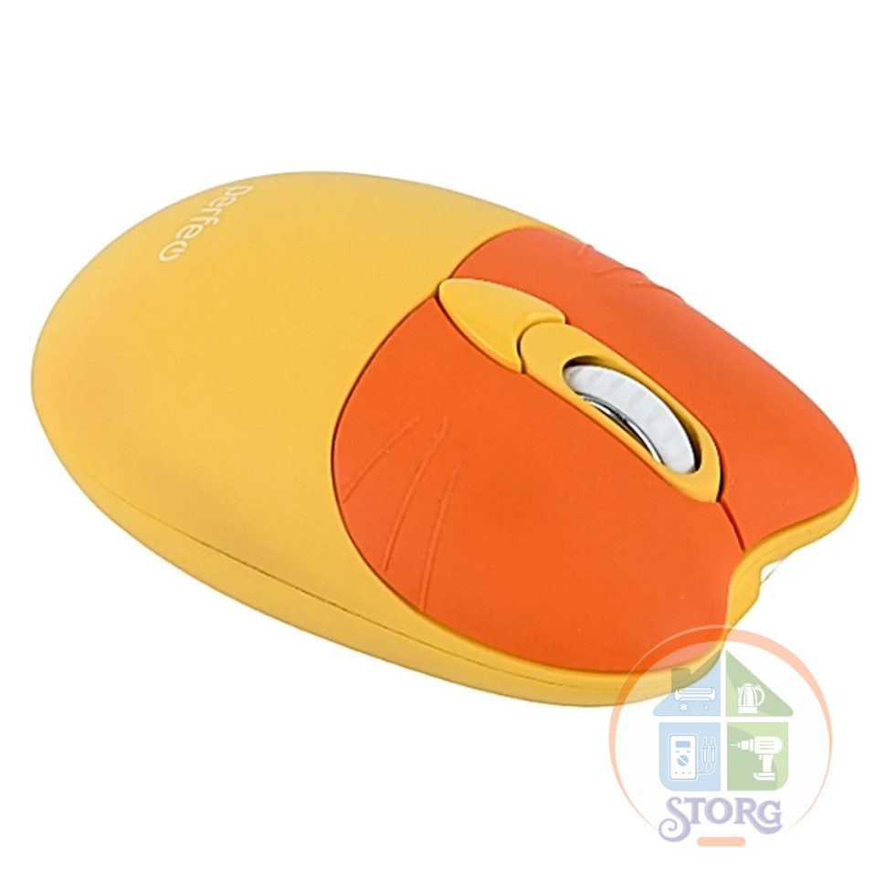 Мышь оптическая беспроводная Perfeo "KITTY", 4 кн, «Silent Click» DPI 800-1600, USB, жёлтый