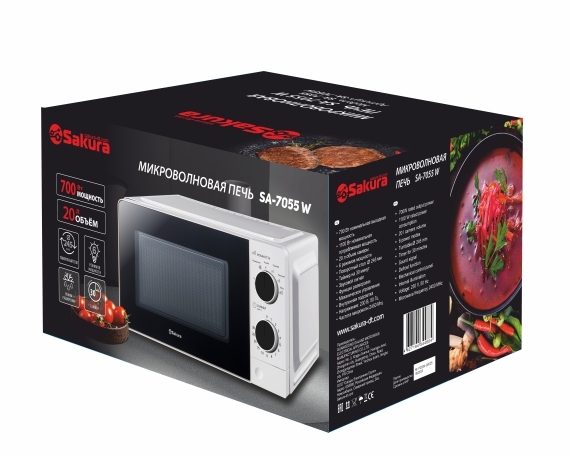 Микроволновая печь SAKURA SA-7055W ( Белый, 700Вт, объем 20л, мех.управление, таймер 30мин)