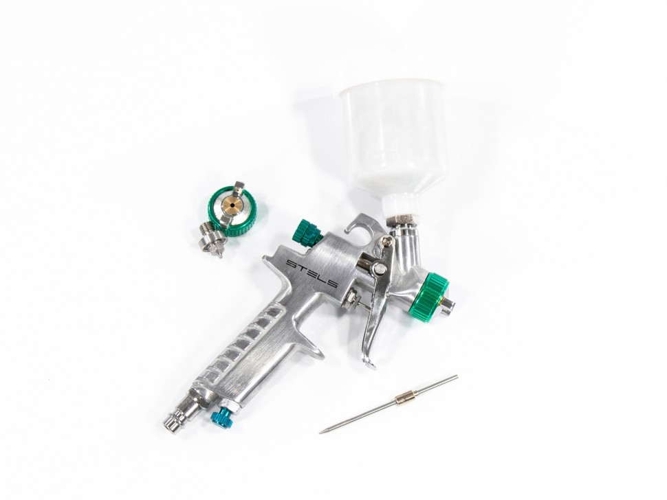 Краскораспылитель AG 810 HVLP, гравитационный, сопло 0,8 мм и 1 мм// Stels