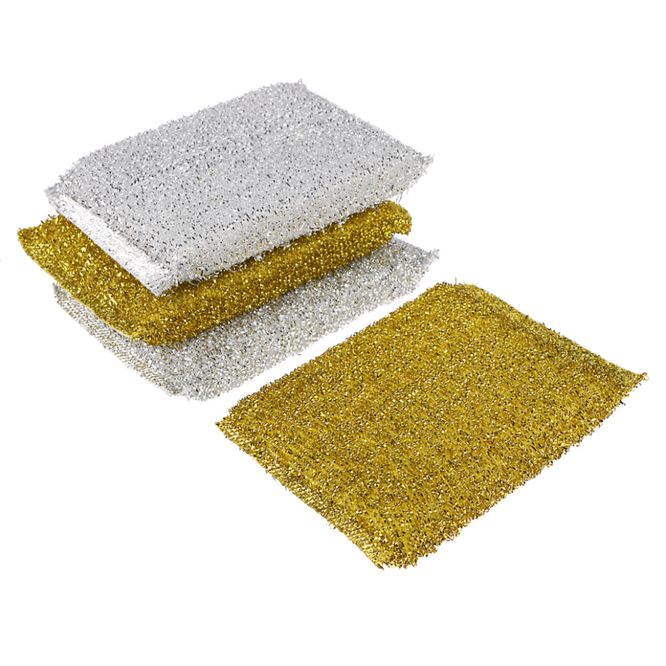 Губка кухонная VETTA в упаковке 4шт золот-серебр, 8х12см