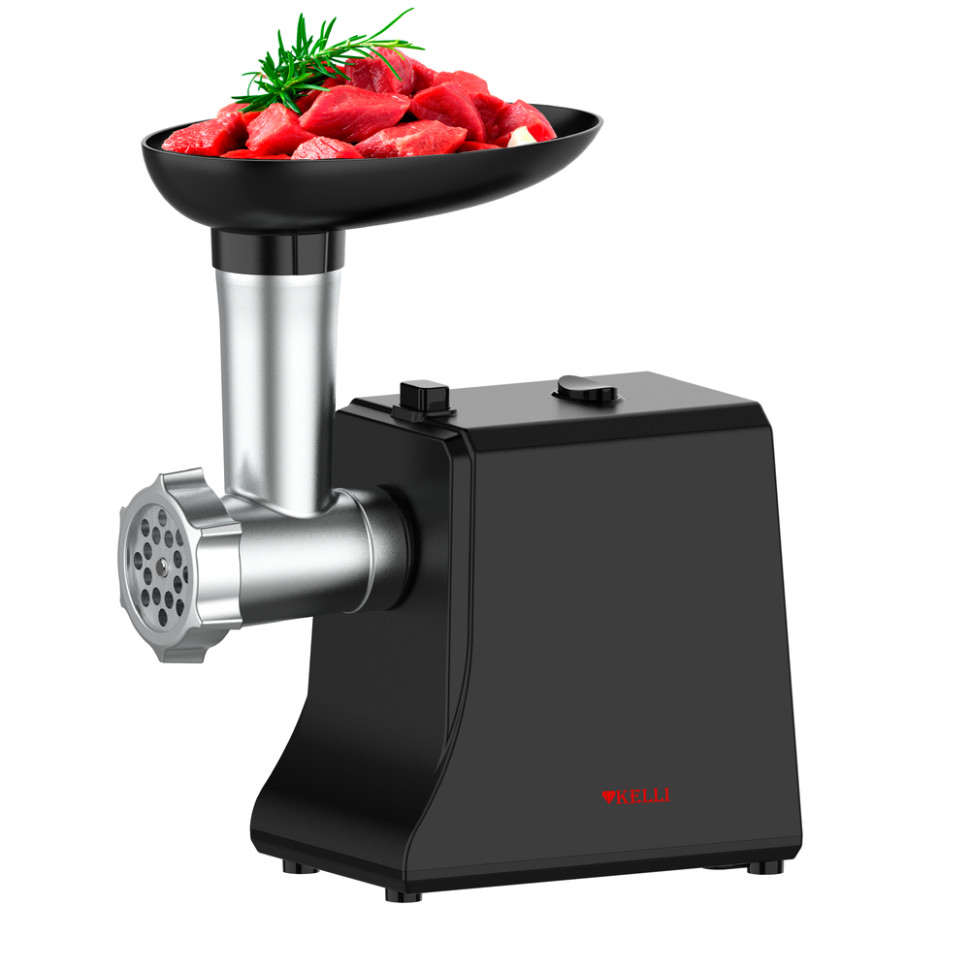 Мясорубка электрическая KELLI KL-5008Черн, Черный, 2600 Вт, 2 насадки, реверс, защита от перегрузок