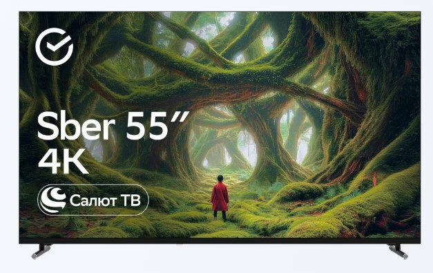 55" Телевизор Sber SDX 55U4139 Черный 3840x2160, 4K Ultra HD, 60 Гц, Wi-Fi, Smart TV, Салют ТВ