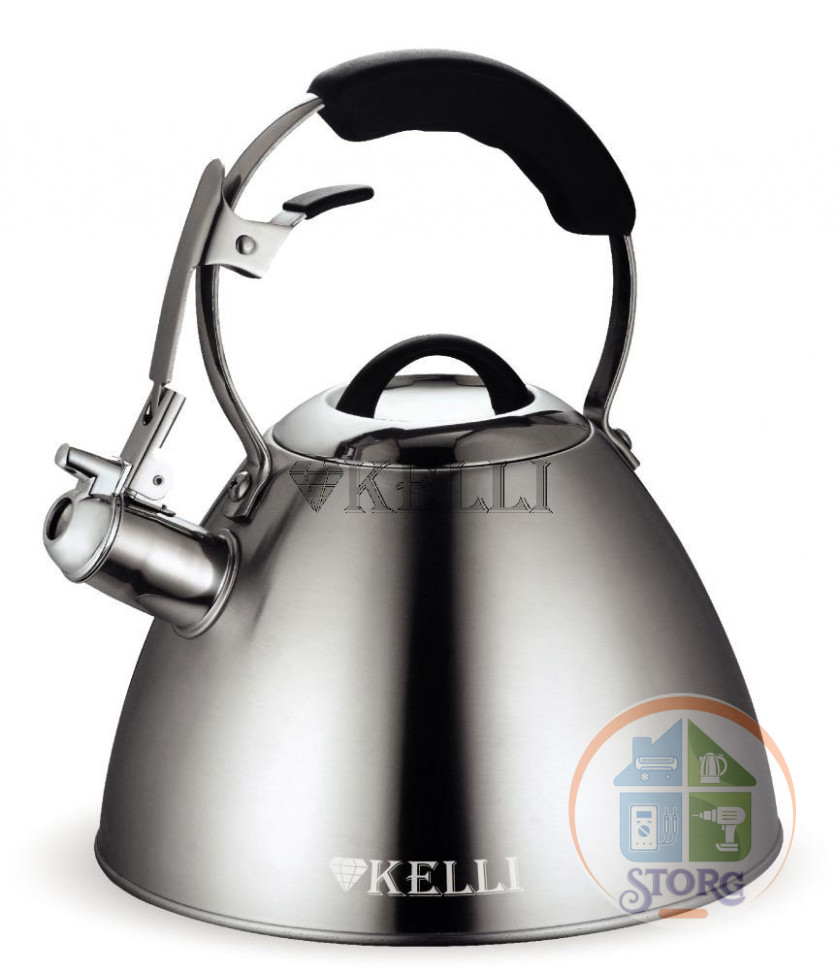 Чайник металлический на газ KELLI KL-4522 (Объем 3л; Нержавеющая сталь; Капсульное дно; Со свистком)