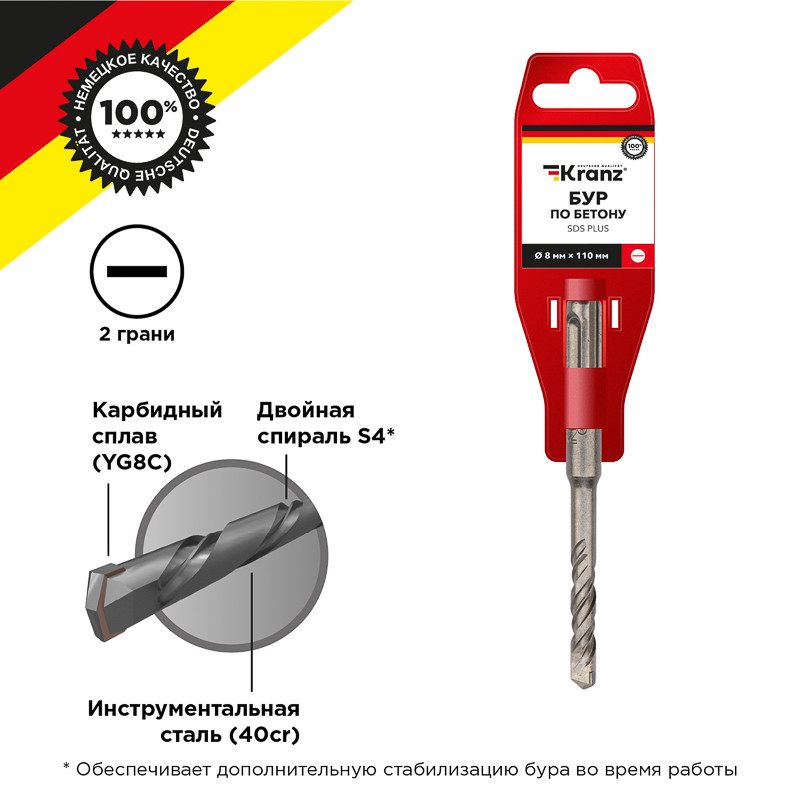 Бур по бетону SDS PLUS KRANZ 8x110 мм