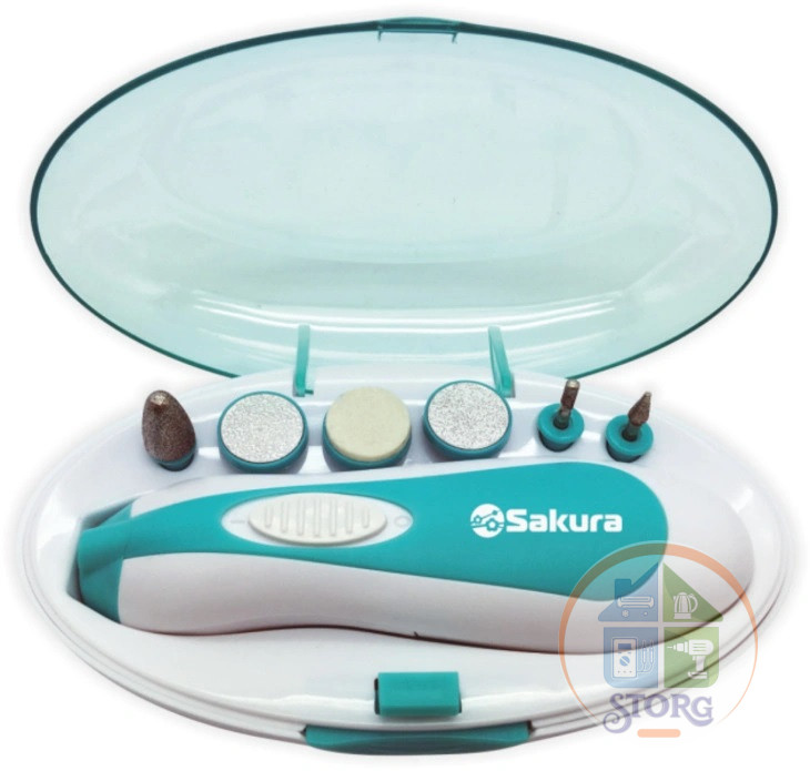 Маникюрный набор SAKURA SA-5502BL 6 насадок, 4 режима, питание от батареек 2хАА (1,5В)