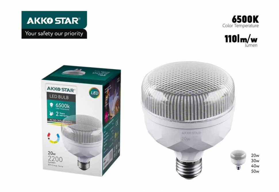 Светодиодная лампа AKKOSTAR E27-20W/2200lum плоская (6500K)