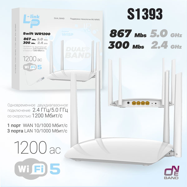 Wi-Fi Роутер LP-LINK WR1200 1200Mbps, 2-диапозона (white) ( By TP-Link )