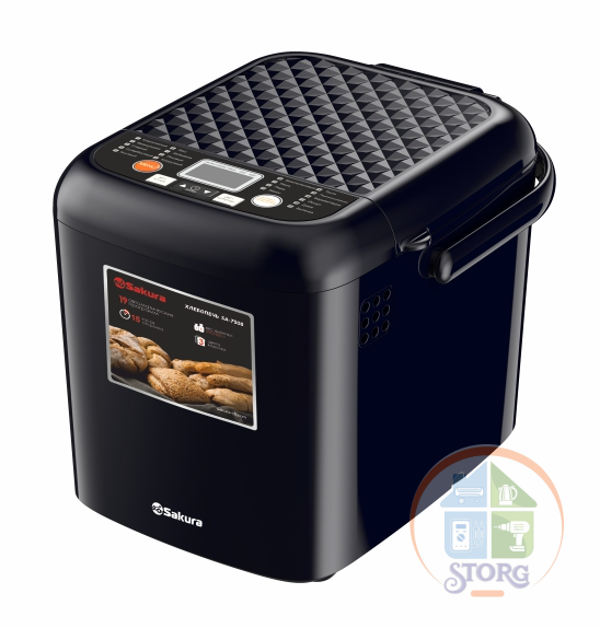 Хлебопечь SAKURA SA-7508BK, черный, 500Вт, 19 программ, вес хлеба 500/600г, кнопочное управ.