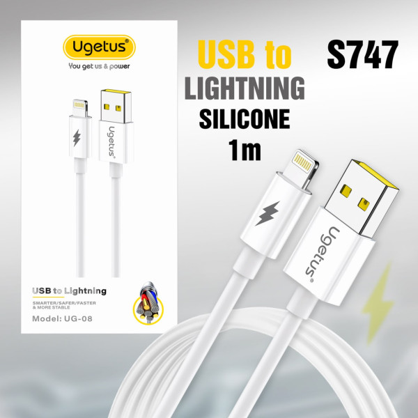 Кабель USB Silicone UGETUS UG08 Lightning силиконовый в упаковке 1000mm White 20pcs