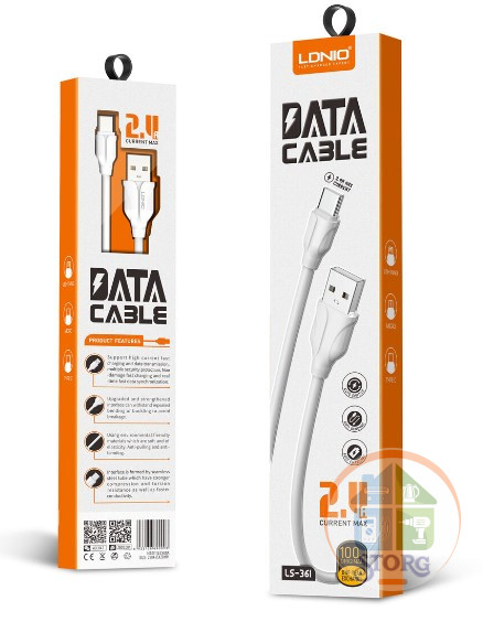 LDNIO LS361/ USB кабель Micro/ 1m/ 2.4A/ медь: 86 жил/ White