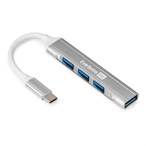 USB-Хаб (концентратор) 4-в-1 ExeGate DUB-3213C (кабель-адаптер USB3.0 Type-C --> 3xUSB2.0, 1xUSB3.0, Plug&Play, серебристый) <298168>