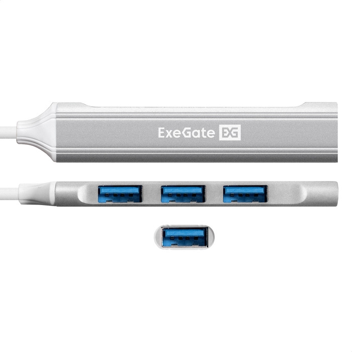 USB-Хаб (концентратор) 4-в-1 ExeGate DUB-3213C (кабель-адаптер USB3.0 Type-C --> 3xUSB2.0, 1xUSB3.0, Plug&Play, серебристый) <298168>