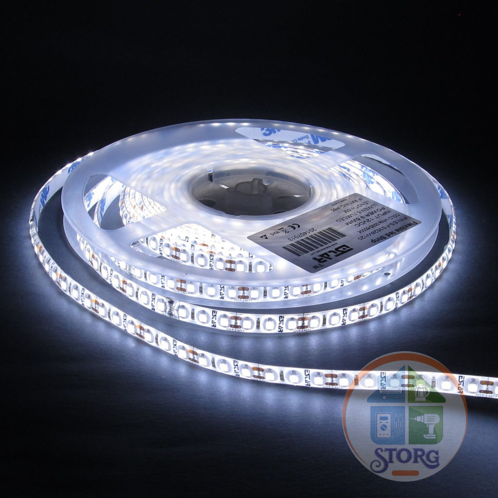 Светодиодная лента LED, открытая REXANT, 8мм, IP23,SMD 3528,4,8 Вт/м,12V,белая (цена за бухту 5м!)