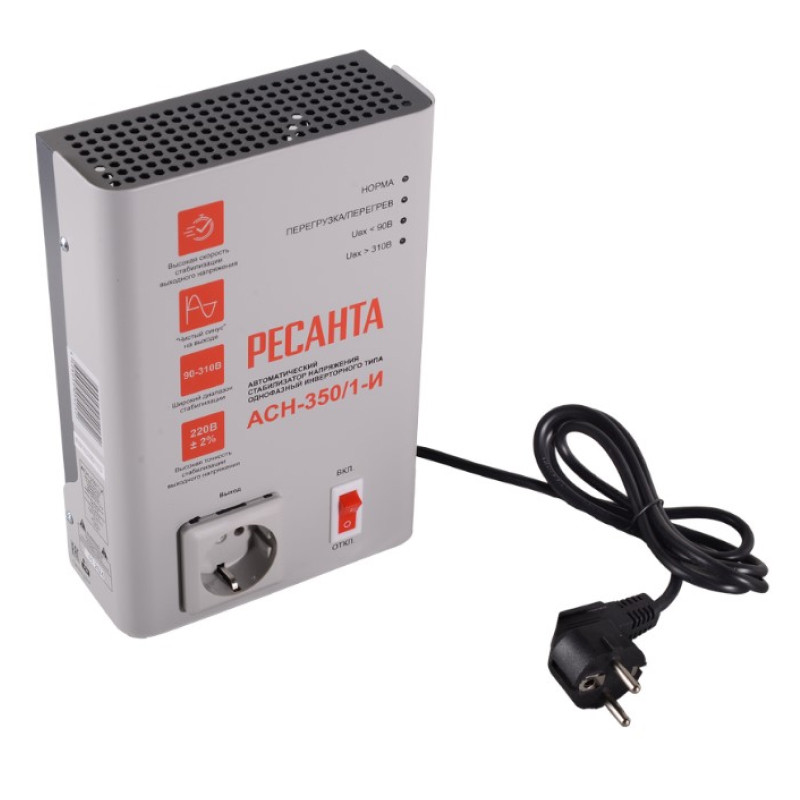 Стабилизатор напряжения инверторный Ресанта АСН-350/1-И, 300Вт, 0.35кВА, однофазный Белый Стабилизатор напряжения инверторный Ресанта АСН-350/1-И, 300Вт, 0.35кВА, однофазный Белый