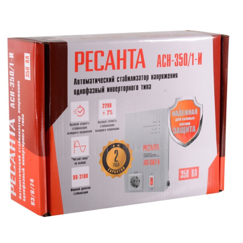 Стабилизатор напряжения инверторный Ресанта АСН-350/1-И, 300Вт, 0.35кВА, однофазный Белый Стабилизатор напряжения инверторный Ресанта АСН-350/1-И, 300Вт, 0.35кВА, однофазный Белый